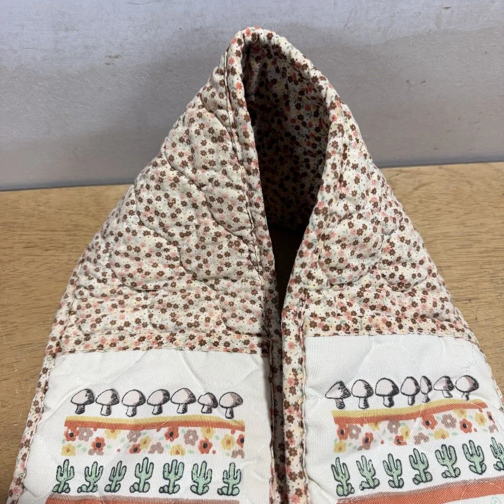 Vintage Mushroom Oven Mitts Pot Holders MCM 1970s Hippie Retro Kitchen Set 2pc